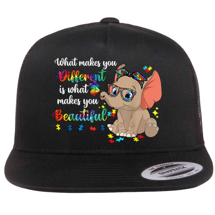 What Makes You Different Is What Makes You Beautiful Autism Flat Bill Trucker Hat