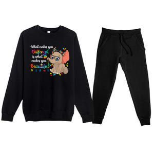 What Makes You Different Is What Makes You Beautiful Autism Premium Crewneck Sweatsuit Set