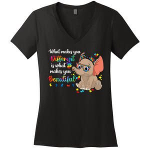 What Makes You Different Is What Makes You Beautiful Autism Women's V-Neck T-Shirt