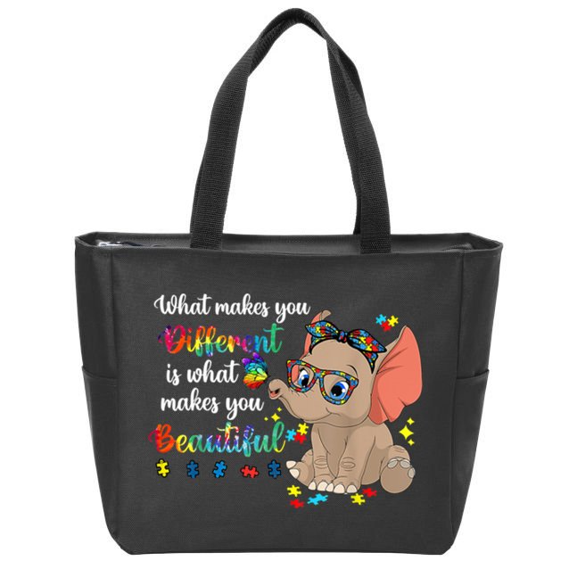 What Makes You Different Is What Makes You Beautiful Autism Zip Tote Bag