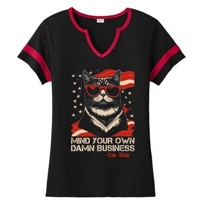 Walz Mind Your Own Damn Business Harris Waltz Cat Lady Ladies Halftime Notch Neck Tee