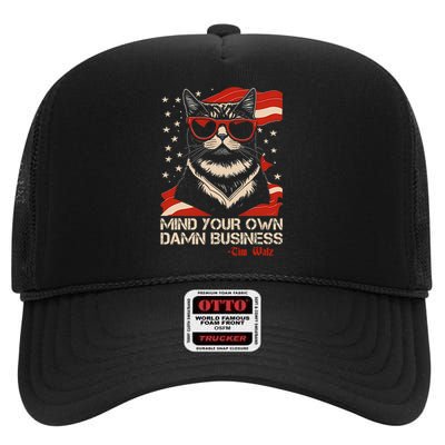 Walz Mind Your Own Damn Business Harris Waltz Cat Lady High Crown Mesh Back Trucker Hat