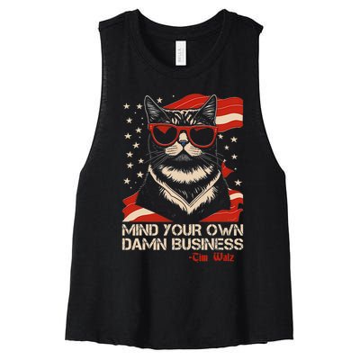 Walz Mind Your Own Damn Business Harris Waltz Cat Lady Women's Racerback Cropped Tank