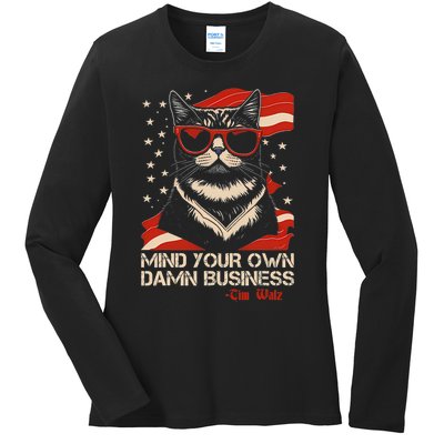 Walz Mind Your Own Damn Business Harris Waltz Cat Lady Ladies Long Sleeve Shirt