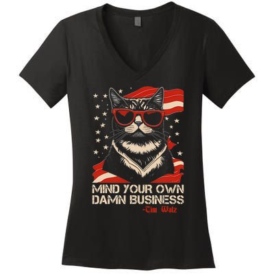 Walz Mind Your Own Damn Business Harris Waltz Cat Lady Women's V-Neck T-Shirt