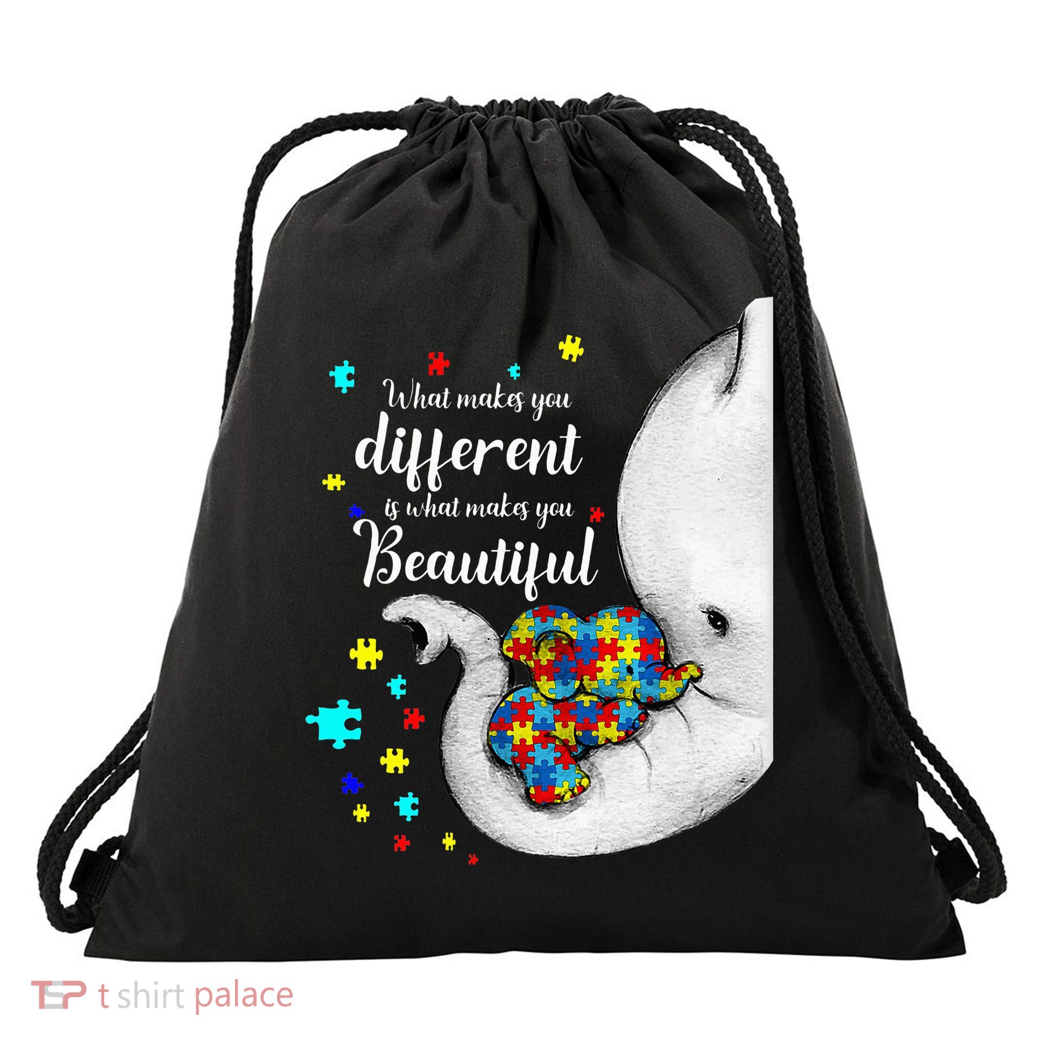 What Makes You Different Elephant Mom Autism Child Awareness Drawstring Bag