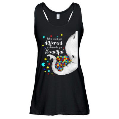 What Makes You Different Elephant Mom Autism Child Awareness Ladies Essential Flowy Tank