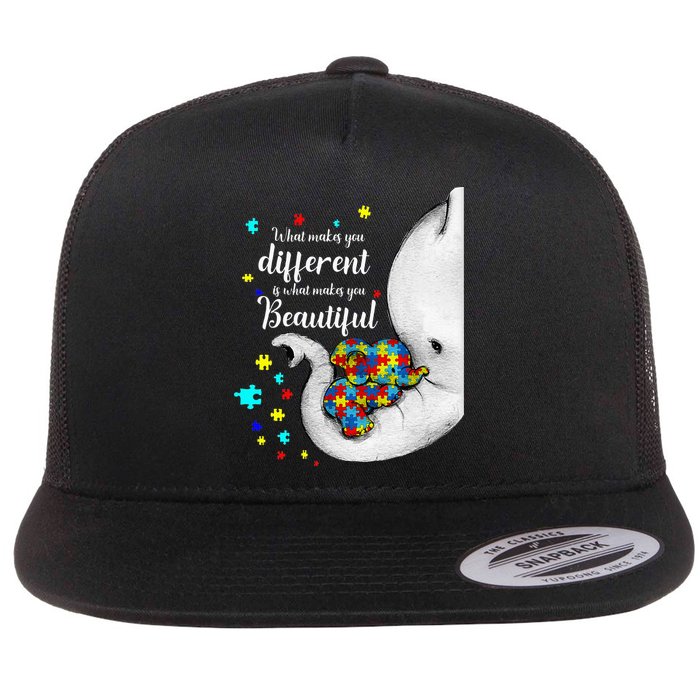 What Makes You Different Elephant Mom Autism Child Awareness Flat Bill Trucker Hat