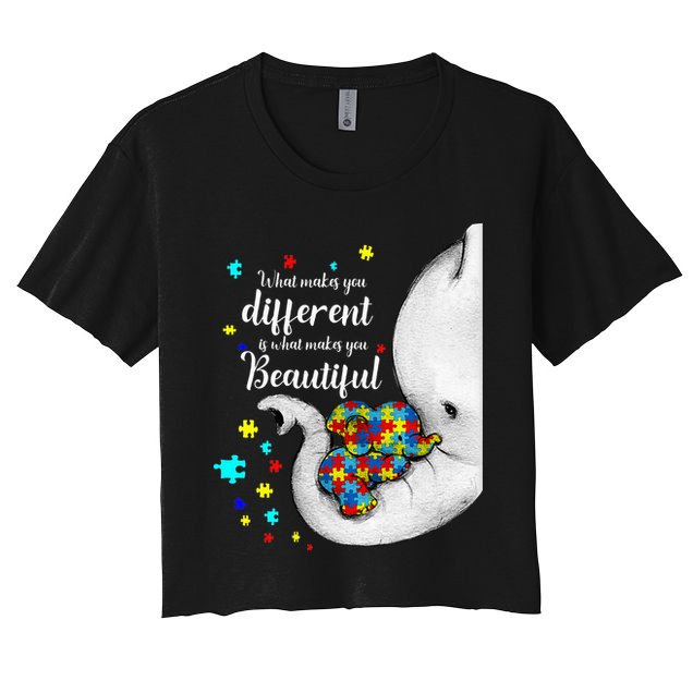 What Makes You Different Elephant Mom Autism Child Awareness Women's Crop Top Tee