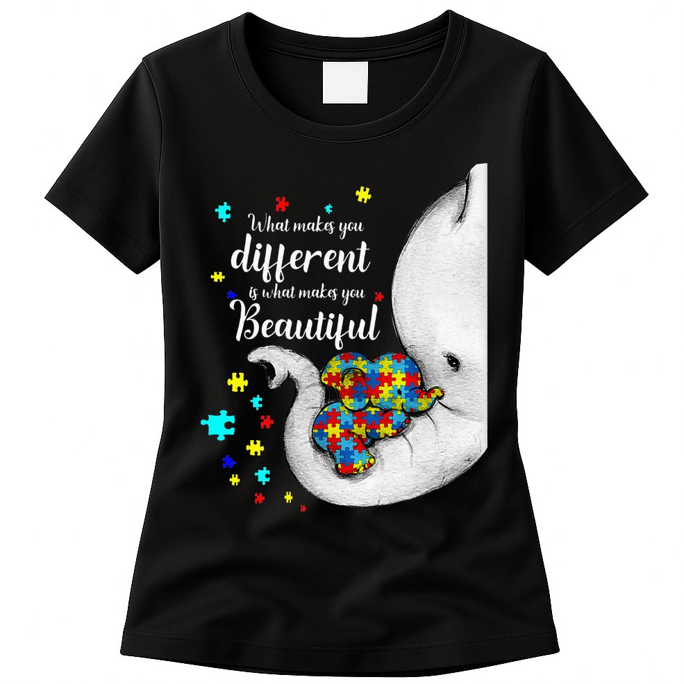 What Makes You Different Elephant Mom Autism Child Awareness Womens T-Shirt