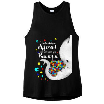 What Makes You Different Elephant Mom Autism Child Awareness Ladies PosiCharge Tri-Blend Wicking Tank