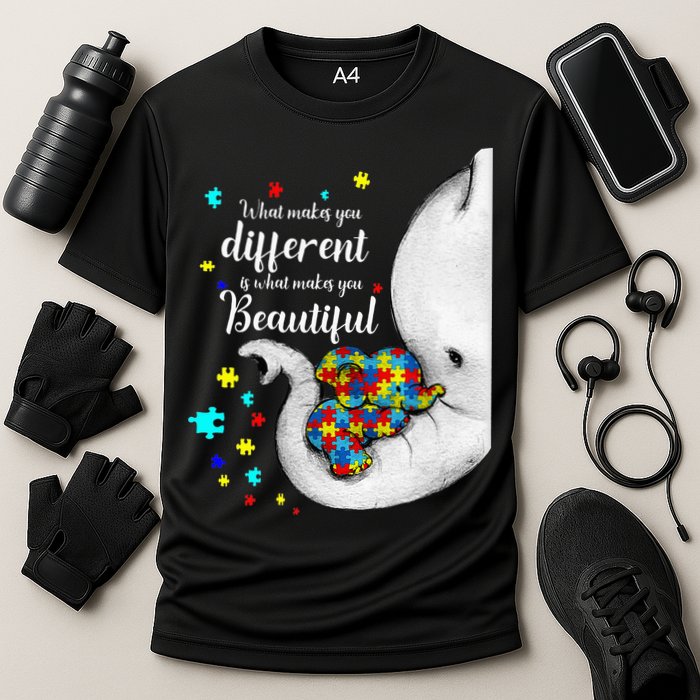 What Makes You Different Elephant Mom Autism Child Awareness Cooling Performance Crew T-Shirt