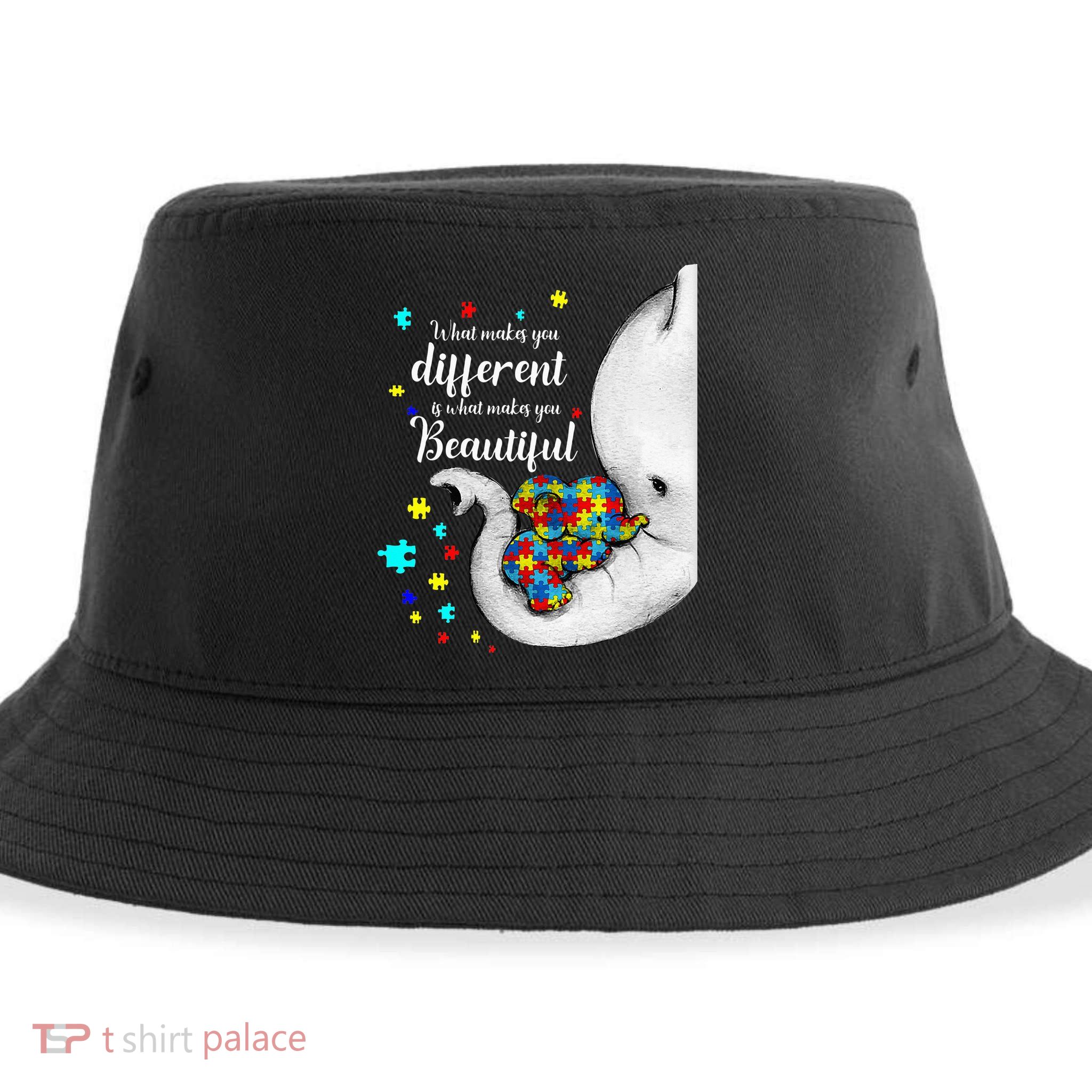 What Makes You Different Elephant Mom Autism Child Awareness Sustainable Bucket Hat