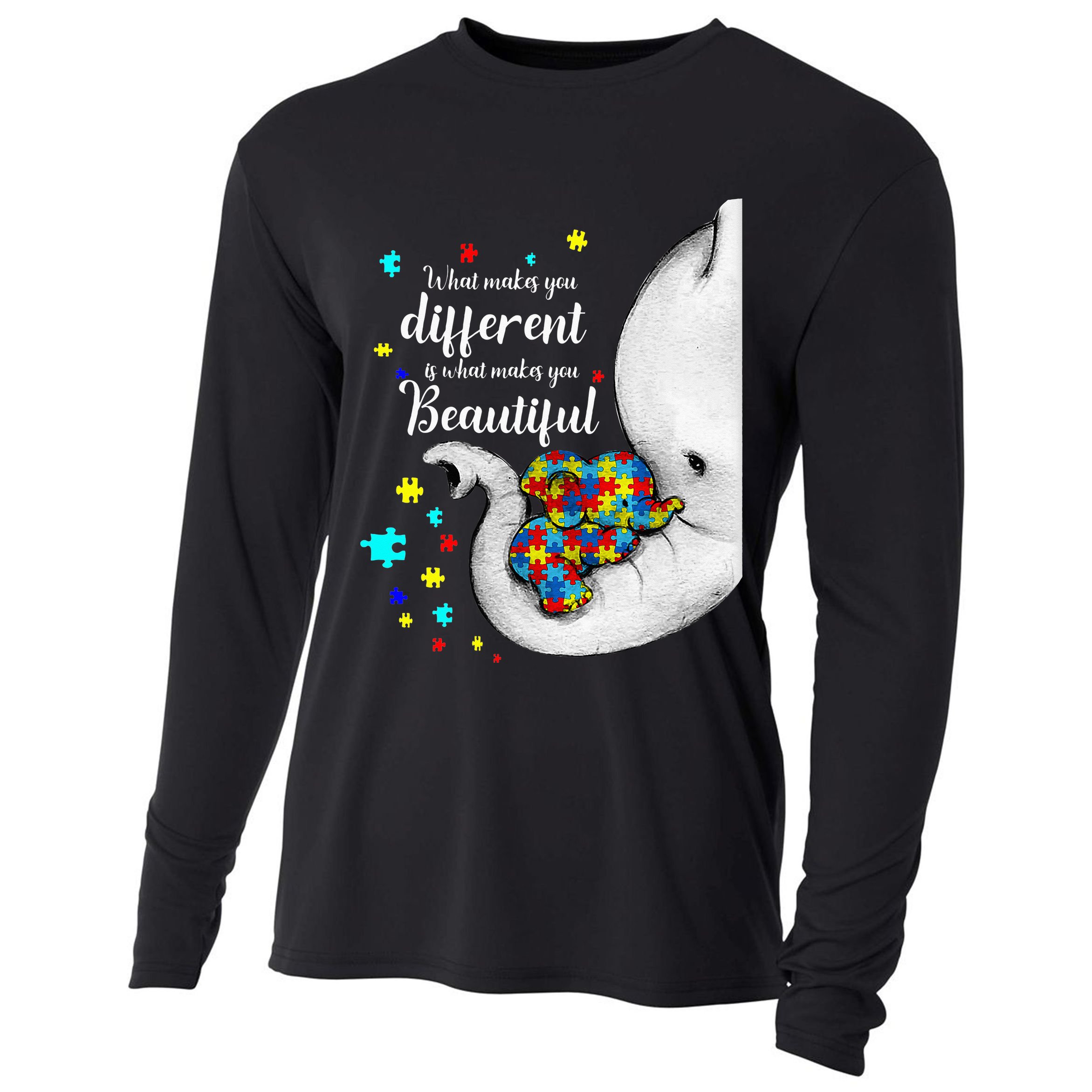 What Makes You Different Elephant Mom Autism Child Awareness Cooling Performance Long Sleeve Crew