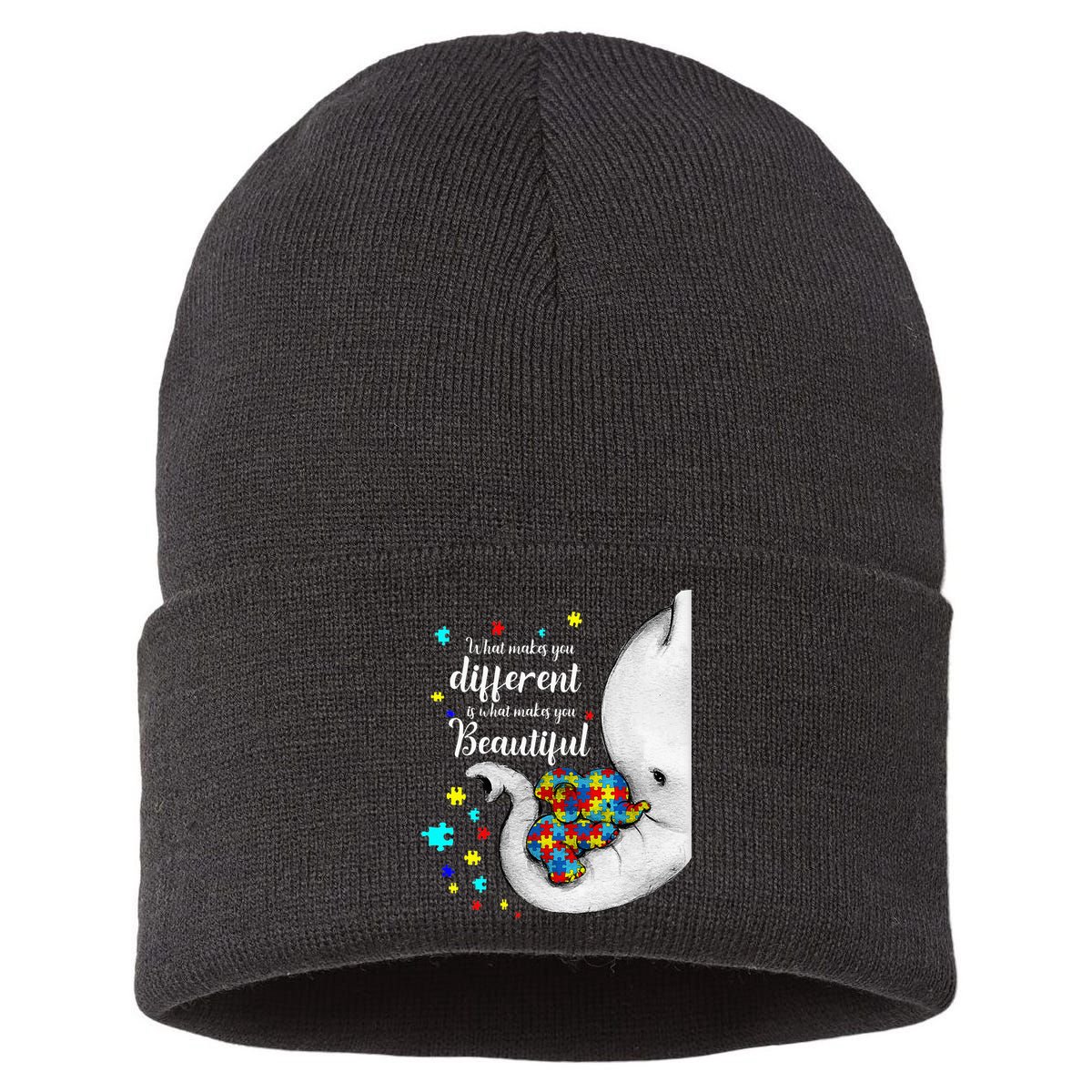 What Makes You Different Elephant Mom Autism Child Awareness Sustainable Knit Beanie