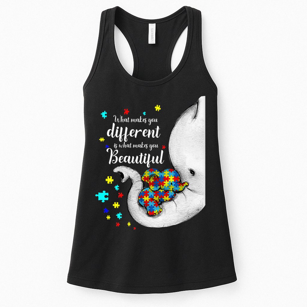 What Makes You Different Elephant Mom Autism Child Awareness Womens Tank Top