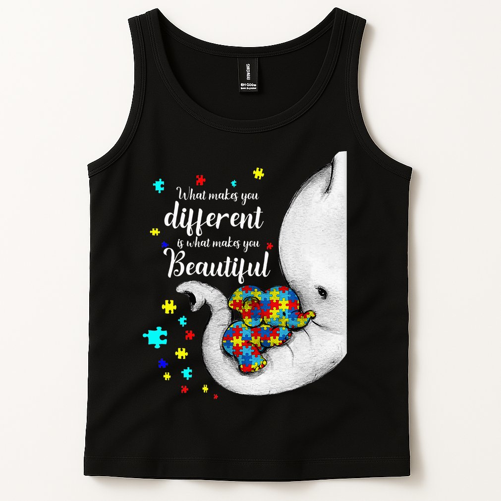 What Makes You Different Elephant Mom Autism Child Awareness Tank Top