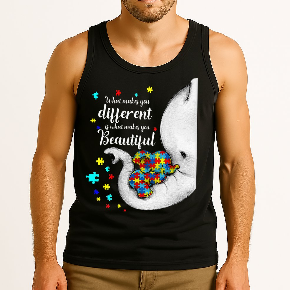 What Makes You Different Elephant Mom Autism Child Awareness Tank Top