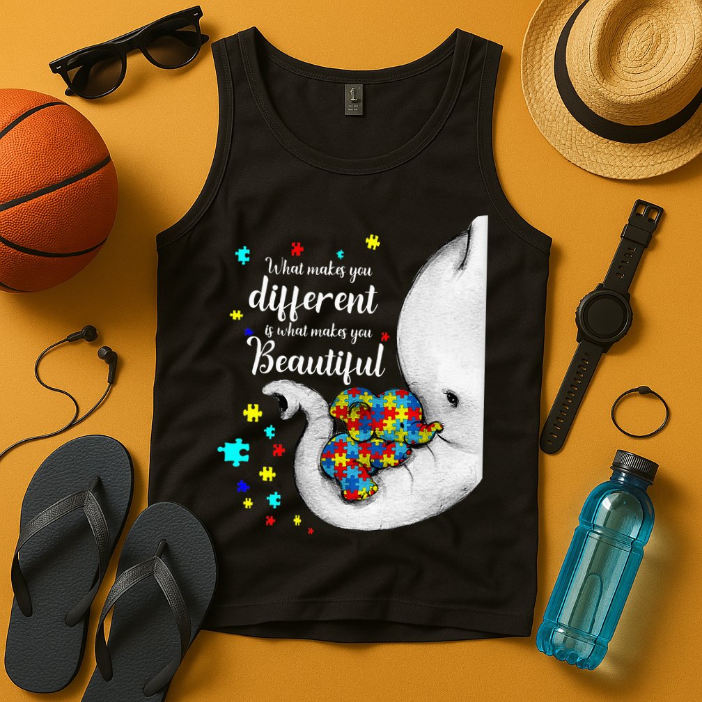 What Makes You Different Elephant Mom Autism Child Awareness Tank Top