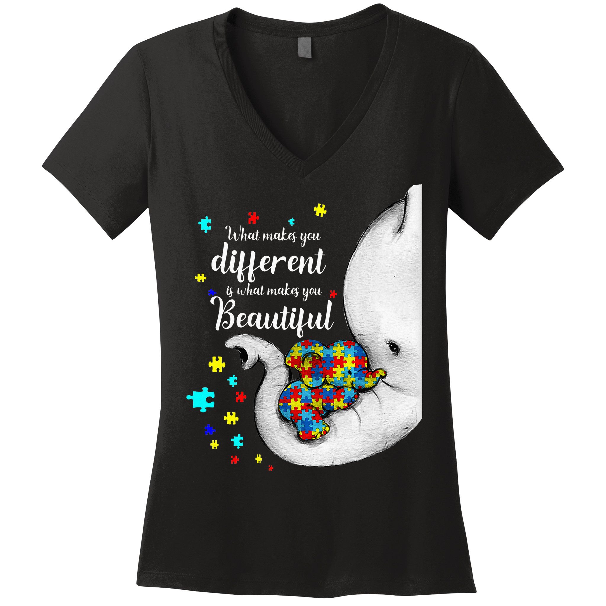 What Makes You Different Elephant Mom Autism Child Awareness Women's V-Neck T-Shirt