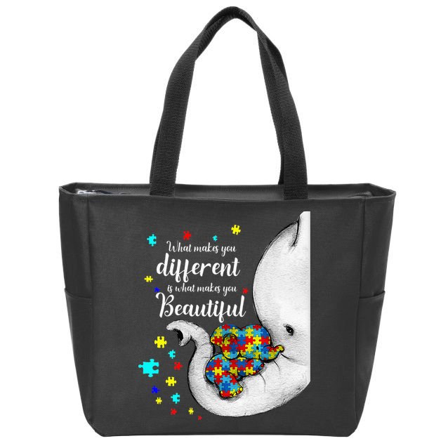 What Makes You Different Elephant Mom Autism Child Awareness Zip Tote Bag