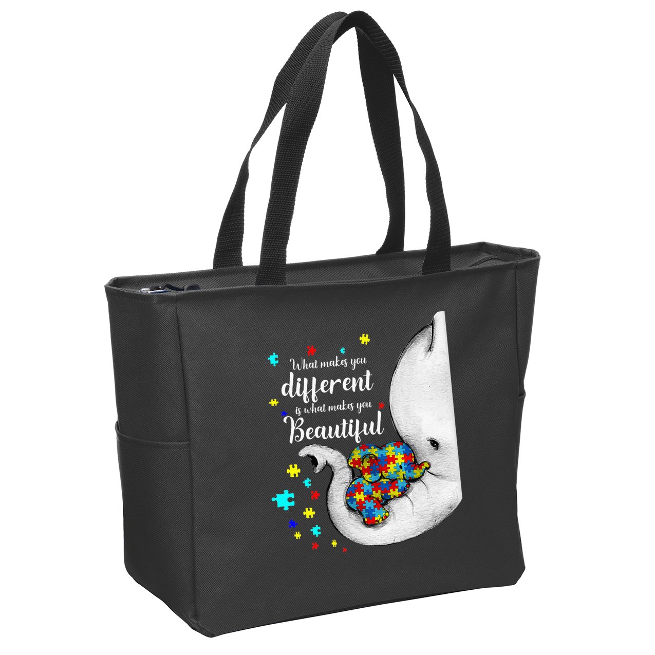 What Makes You Different Elephant Mom Autism Child Awareness Zip Tote Bag