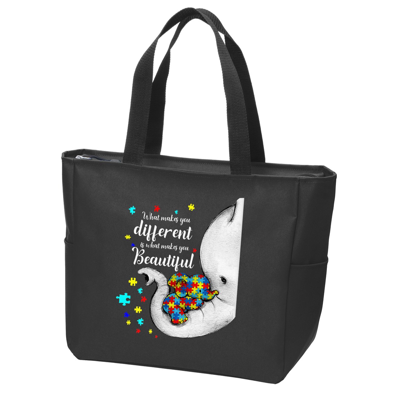 What Makes You Different Elephant Mom Autism Child Awareness Zip Tote Bag