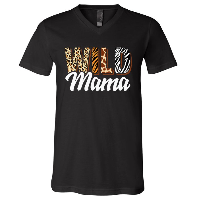 Wild Mama Zoo Born Two Be Wild Bday Safari Jungle Animal V-Neck T-Shirt