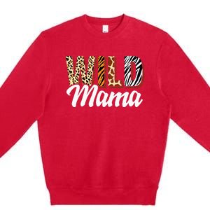 Wild Mama Zoo Born Two Be Wild Bday Safari Jungle Animal Premium Crewneck Sweatshirt