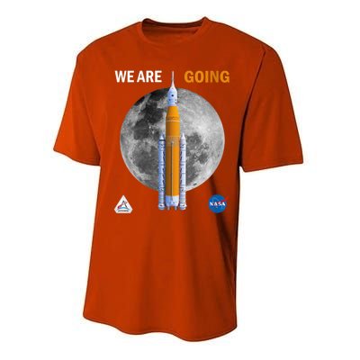 Womens NASA Artemis We Are Going Moon SLS Insignia Meatball Performance Sprint T-Shirt