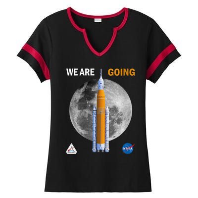 Womens NASA Artemis We Are Going Moon SLS Insignia Meatball Ladies Halftime Notch Neck Tee