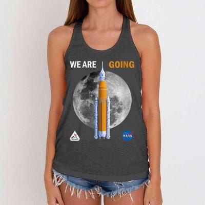 Womens NASA Artemis We Are Going Moon SLS Insignia Meatball Women's Knotted Racerback Tank