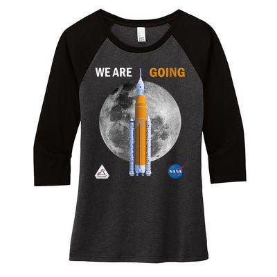 Womens NASA Artemis We Are Going Moon SLS Insignia Meatball Women's Tri-Blend 3/4-Sleeve Raglan Shirt