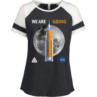 Womens NASA Artemis We Are Going Moon SLS Insignia Meatball Enza Ladies Jersey Colorblock Tee