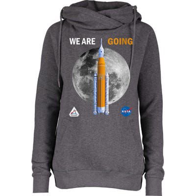 Womens NASA Artemis We Are Going Moon SLS Insignia Meatball Womens Funnel Neck Pullover Hood