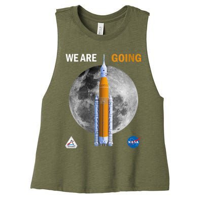 Womens NASA Artemis We Are Going Moon SLS Insignia Meatball Women's Racerback Cropped Tank