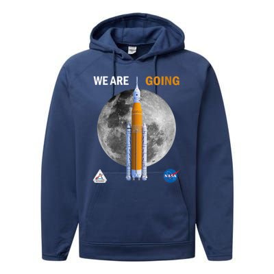 Womens NASA Artemis We Are Going Moon SLS Insignia Meatball Performance Fleece Hoodie