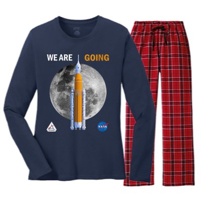 Womens NASA Artemis We Are Going Moon SLS Insignia Meatball Women's Long Sleeve Flannel Pajama Set 