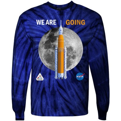 Womens NASA Artemis We Are Going Moon SLS Insignia Meatball Tie-Dye Long Sleeve Shirt