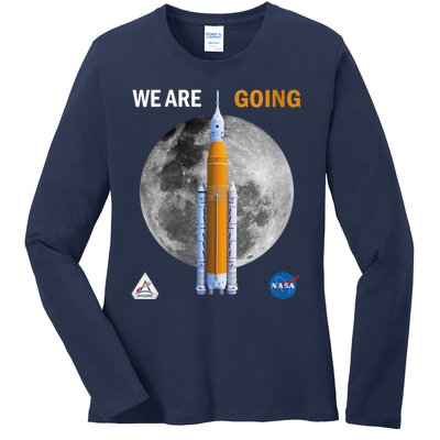 Womens NASA Artemis We Are Going Moon SLS Insignia Meatball Ladies Long Sleeve Shirt