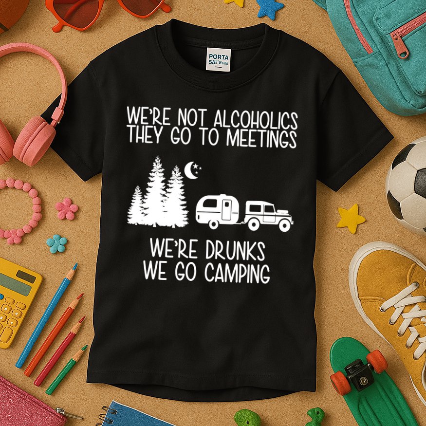 We're Not Alcoholics We're Drunks We Go Camping Kids T-Shirt