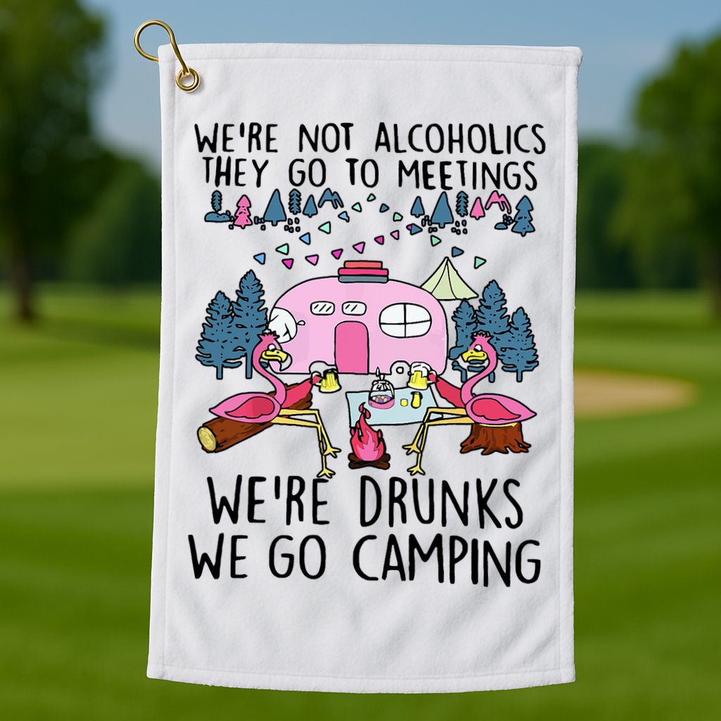 Were Not Alcoholics They Go To Meetings Drunk We Go Camping Golf Towel