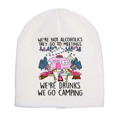 Were Not Alcoholics They Go To Meetings Drunk We Go Camping Short Acrylic Beanie