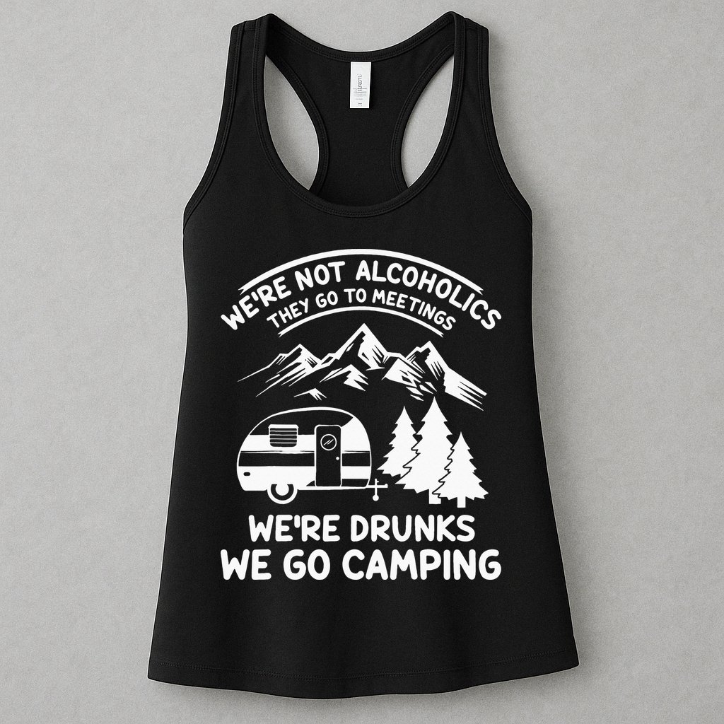 We're Not Alcoholics They Go to Meetings Funny Camping Womens Tank Top