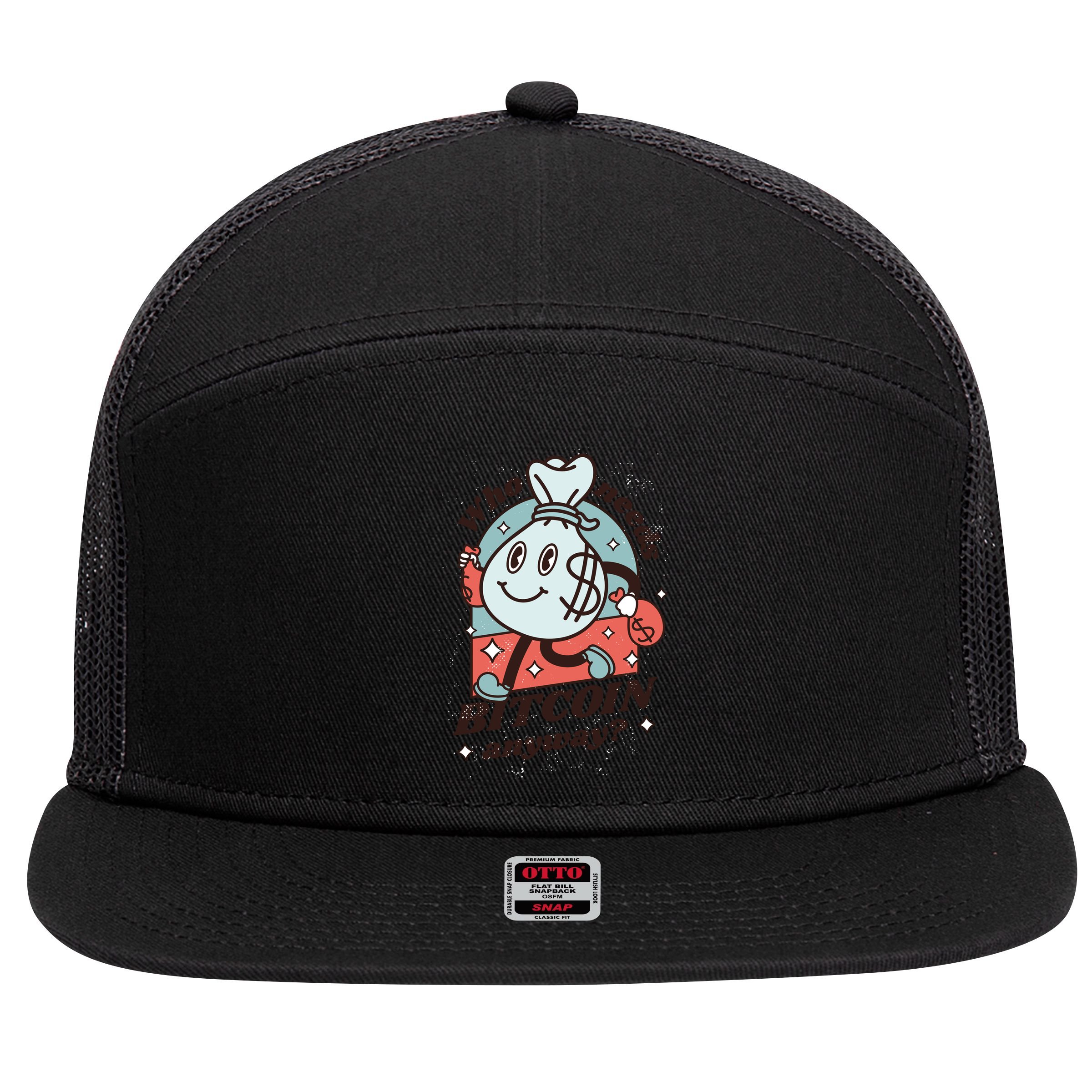 Who Needs Bitcoin Anyway Money 7 Panel Mesh Trucker Snapback Hat