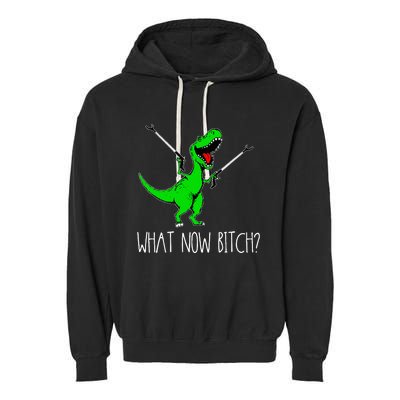 What Now Bitch Funny T Rex Dinosaur Garment-Dyed Fleece Hoodie