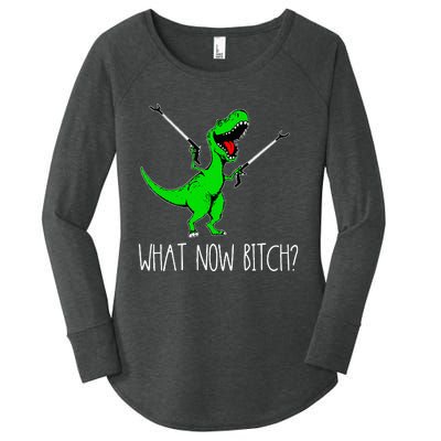 What Now Bitch Funny T Rex Dinosaur Women's Perfect Tri Tunic Long Sleeve Shirt