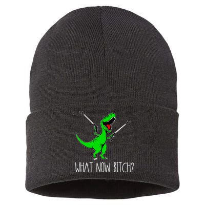 What Now Bitch Funny T Rex Dinosaur Sustainable Knit Beanie