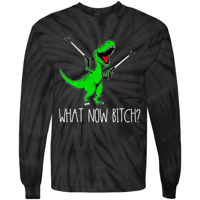 What Now Bitch Funny T Rex Dinosaur Tie-Dye Long Sleeve Shirt