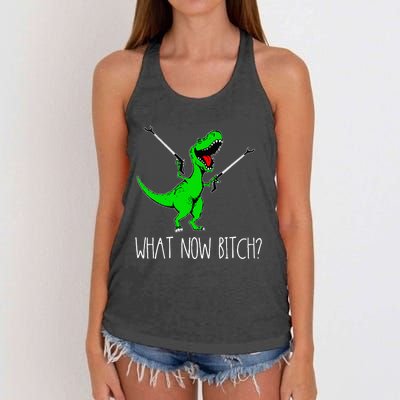 What Now Bitch Funny T Rex Dinosaur Women's Knotted Racerback Tank